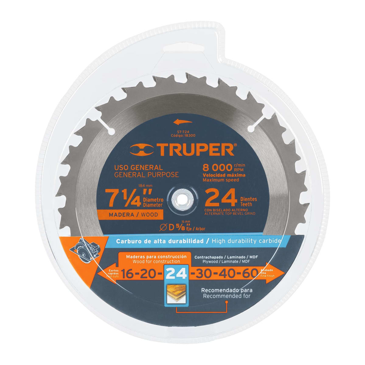 X_st-724-e12702 Disco para sierra circular 7 ¼" 24 dientes Truper - Imagen 1
