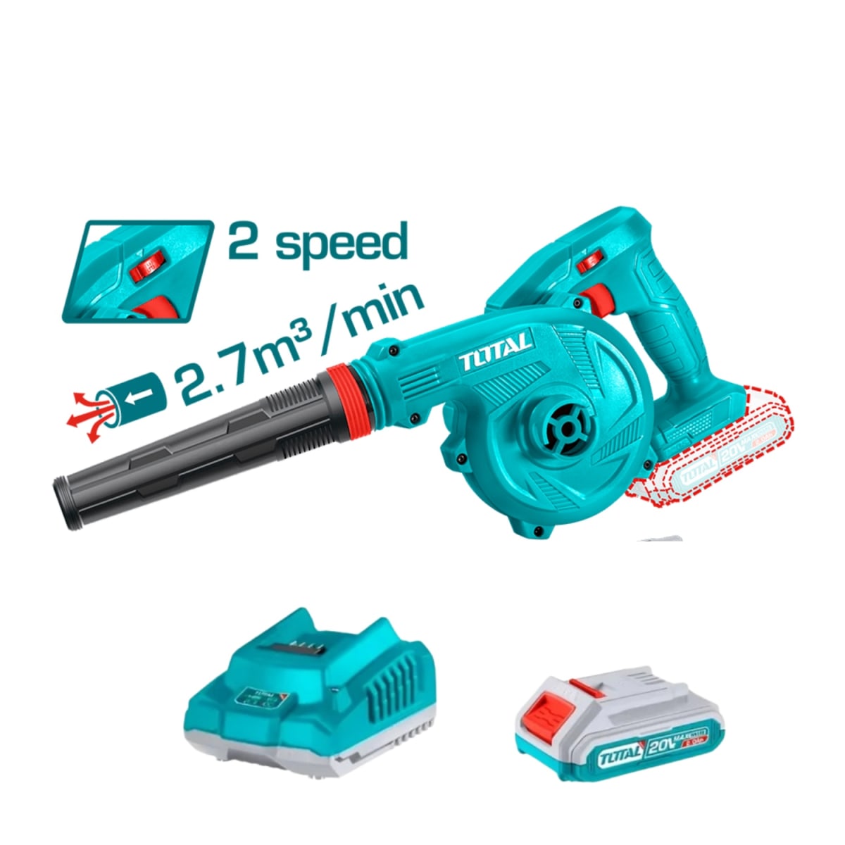 X_tabli200181-28357 Sopladora de Aire con Regulador de Velocidad 20v + batería y cargador Total - Imagen 1
